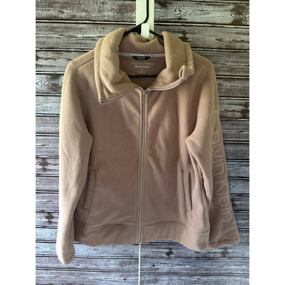 Calvin Klein Performance Women's Full-Zip Fleece Logo Sleeve Size M Dusty Pink